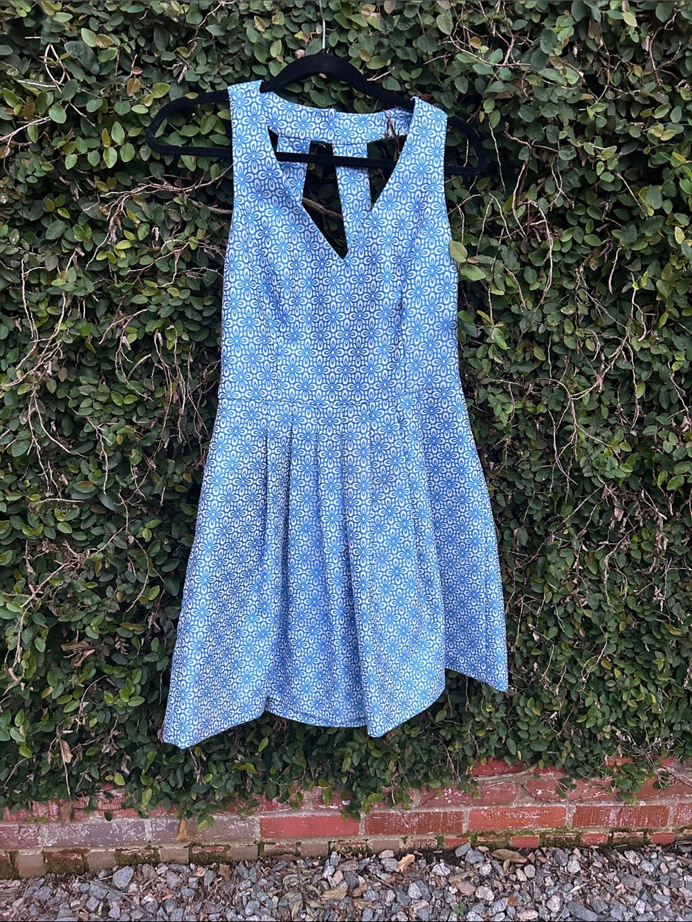 Banana Republic Blue Geometric Sleeveless Fit-and-Flare Dress
